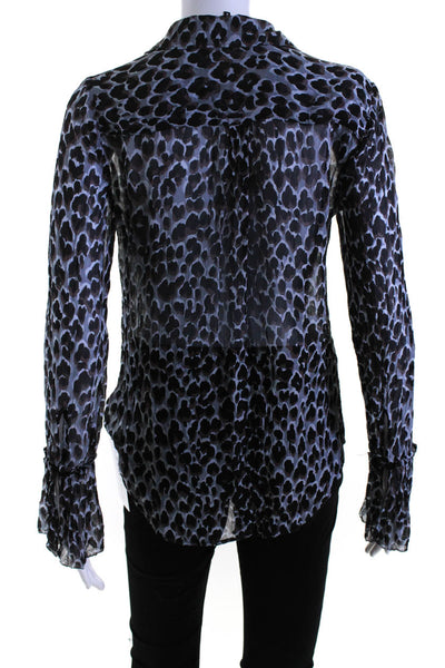 Paige Black Label Womens Silk Animal Print Blouse Gray Black Size Extra Small