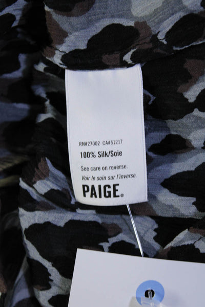 Paige Black Label Womens Silk Animal Print Blouse Gray Black Size Extra Small