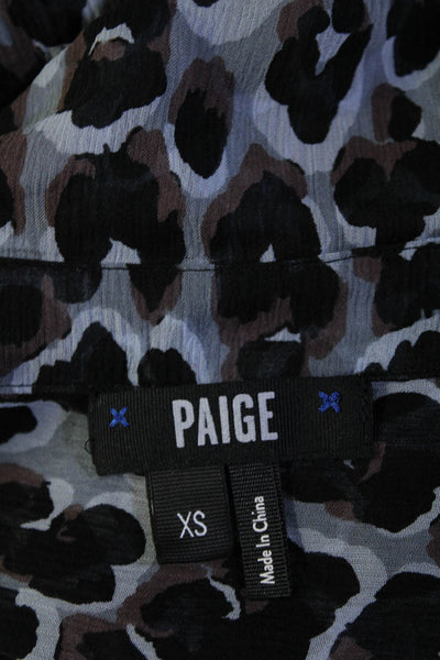 Paige Black Label Womens Silk Animal Print Blouse Gray Black Size Extra Small