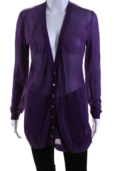 Rene Lezard Womens Long Sleeves Light Cardigan Sweater Purple Cotton Size Small