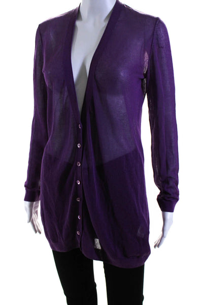 Rene Lezard Womens Long Sleeves Light Cardigan Sweater Purple Cotton Size Small