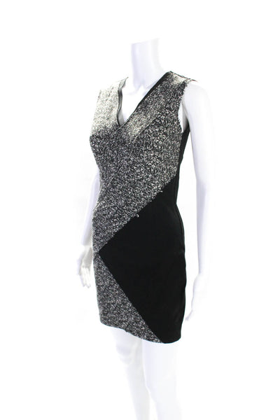 Elie Tahari Womens Back Zip Sleeveless V Neck Mini Sheath Dress Black Gray Small