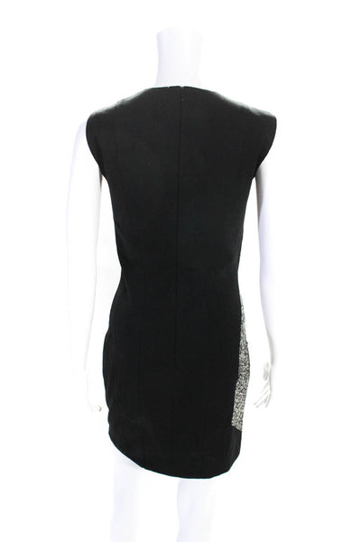 Elie Tahari Womens Back Zip Sleeveless V Neck Mini Sheath Dress Black Gray Small