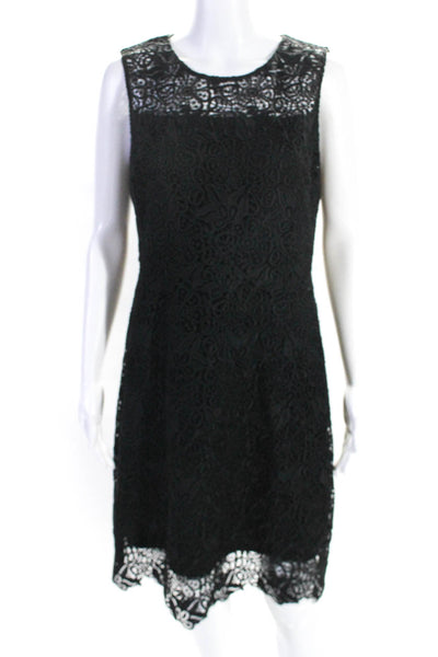 Elie Tahari Womens Zip Up Sleeveless Scoop Neck Lace Overlay Dress Black Size 6