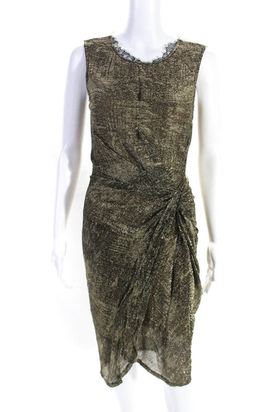 T Tahari Womens Sleeveless Crew Neck Metallic Knit Sheath Dress Gold Tone Small