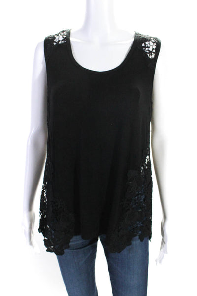 Elie Tahari Womens Sleeveless Scoop Neck Lace Mixed Media Top Black Size Small