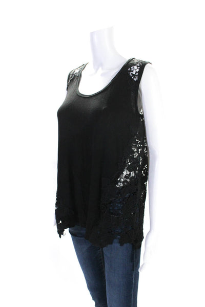 Elie Tahari Womens Sleeveless Scoop Neck Lace Mixed Media Top Black Size Small