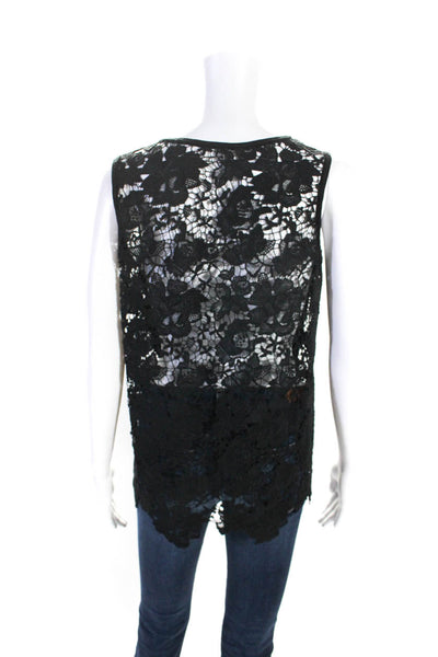 Elie Tahari Womens Sleeveless Scoop Neck Lace Mixed Media Top Black Size Small