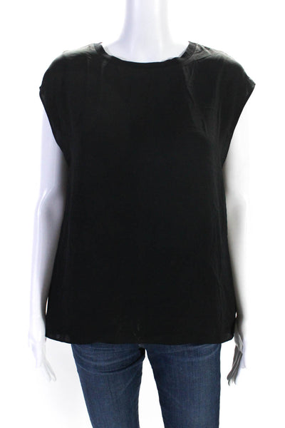 T Tahari Womens Sleeveless Scoop Neck Sheer Overlay Top Black Size Small