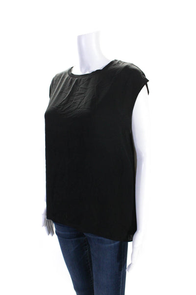 T Tahari Womens Sleeveless Scoop Neck Sheer Overlay Top Black Size Small