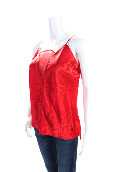 Elie Tahari Womens Spaghetti Strap Mesh Trim Silk Tank Top Red Size Small