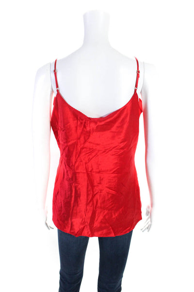 Elie Tahari Womens Spaghetti Strap Mesh Trim Silk Tank Top Red Size Small