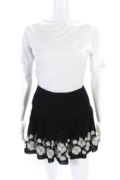 Figue Womens Black White Embroidered Lined Mini Skirt Size 6