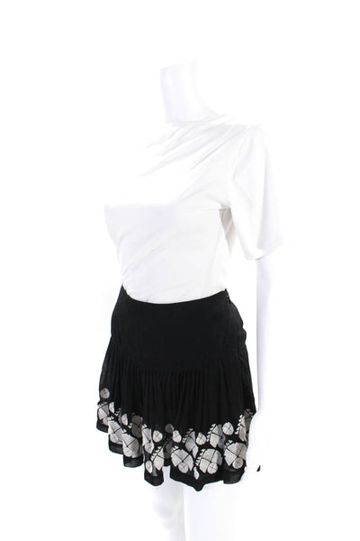 Figue Womens Black White Embroidered Lined Mini Skirt Size 6