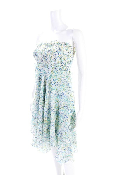 BCBG Max Azria Womens Chiffon Floral Smocked Bodice Empire Dress White Size XS