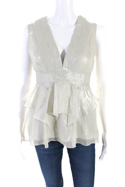 Nanette Lepore Womens Metallic V-Neck Sleeveless Zip Up Blouse Top Gray Size 0