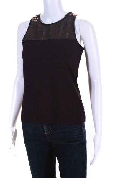 Hunter Bell Womens Embossed Leather Combo Tank Top Burgundy Size XS