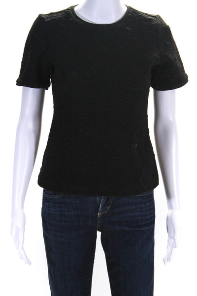 Hunter Bell Womens Short Sleeve Back Zip Textured Blouse Black Size S