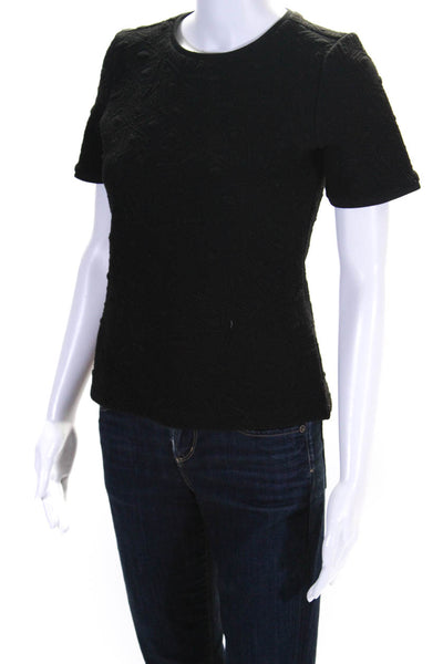 Hunter Bell Womens Short Sleeve Back Zip Textured Blouse Black Size S