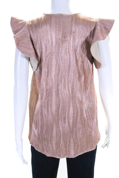 Hunter Bell Womens Metallic Pleated Short Sleeve Ruffle Trim Blouse Pink Size XS