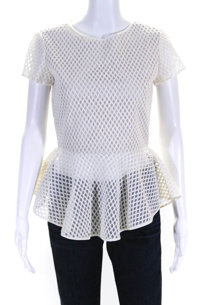 Hunter Bell Womens Short Sleeve Mesh Peplum Blouse White Size S