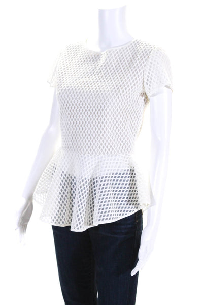 Hunter Bell Womens Short Sleeve Mesh Peplum Blouse White Size S