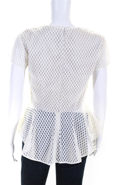 Hunter Bell Womens Short Sleeve Mesh Peplum Blouse White Size S