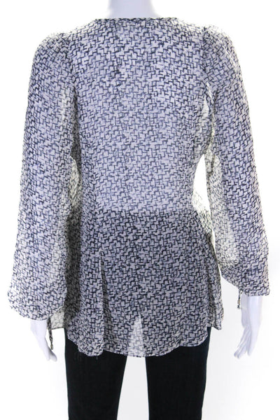 Hunter Bell Womens Silk Long Sleeve V Neck Abstract Print Blouse White Size XS