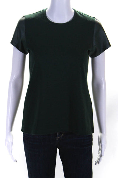 Hunter Bell Womens Leather Trim Short Sleeve Casual Blouse Green Size S