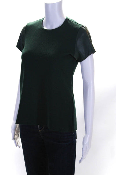 Hunter Bell Womens Leather Trim Short Sleeve Casual Blouse Green Size S