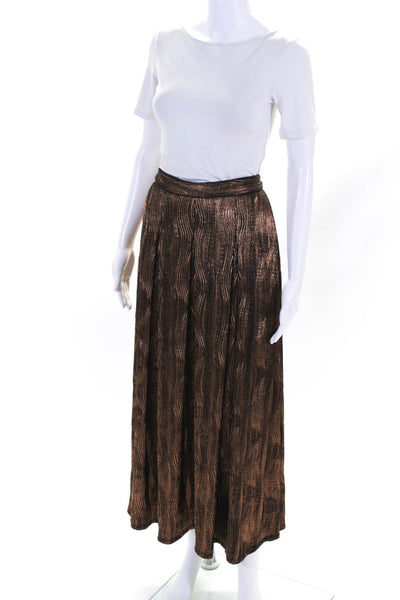 Hunter Bell Womens Metallic Pleated Maxi Skirt Bronze Size 0