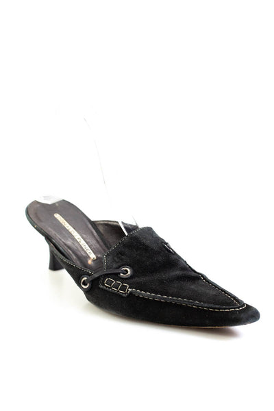 Donald J Pliner Womens Tapered Heel Pointed Square Toe Mules Navy Suede Size 8