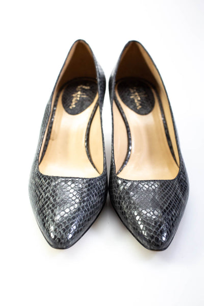 Cole Haan Womens Stiletto Pointed Toe Snake Embossed Pumps Gray Leather Size 7.5