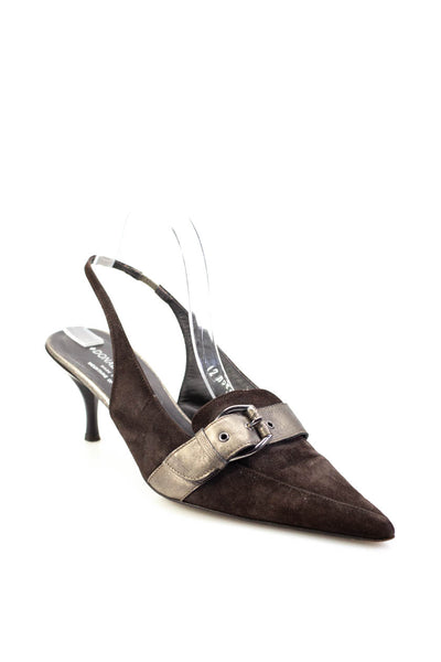 Donald J Pliner Womens Stiletto Pointed Buckle Slingback Pumps Brown Suede 8M