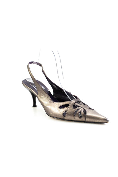 Donald J Pliner Womens Stiletto Laser Cut Metallic Slingback Pumps Silver Size 8