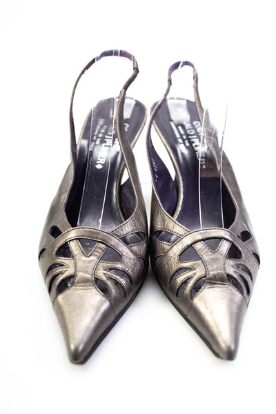 Donald J Pliner Womens Stiletto Laser Cut Metallic Slingback Pumps Silver Size 8