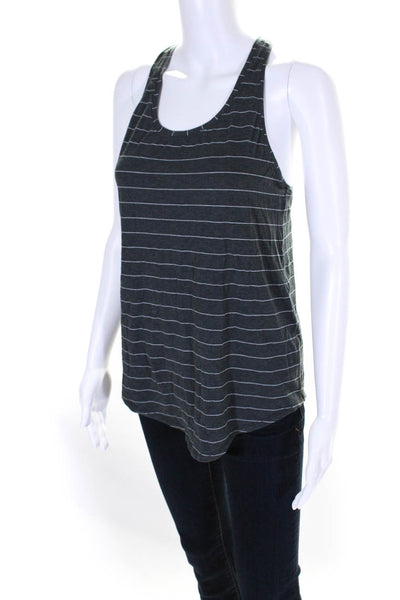 Designer Womens Striped Round Neck Sleeveless Pullover Tank Top Green Size M