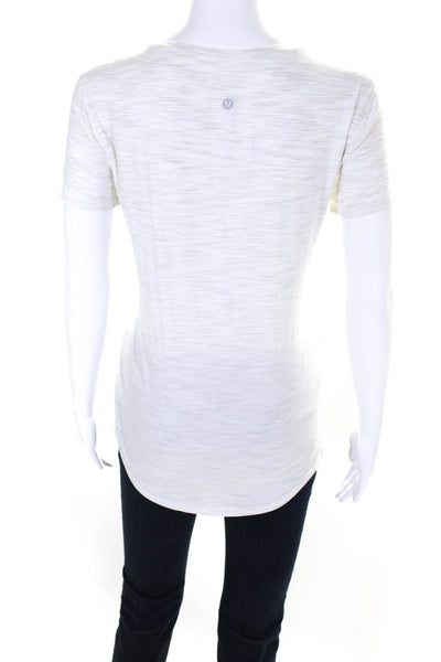 Lululemon Womens Striped Round Neck Short Sleeve Pullover T-Shirt White Size M