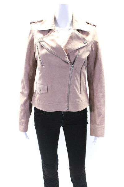 Robert Rodriguez Womens Leather Suede Full Zip Biker Jacket Light Pink Size 8