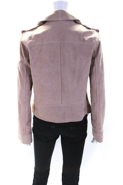 Robert Rodriguez Womens Leather Suede Full Zip Biker Jacket Light Pink Size 8