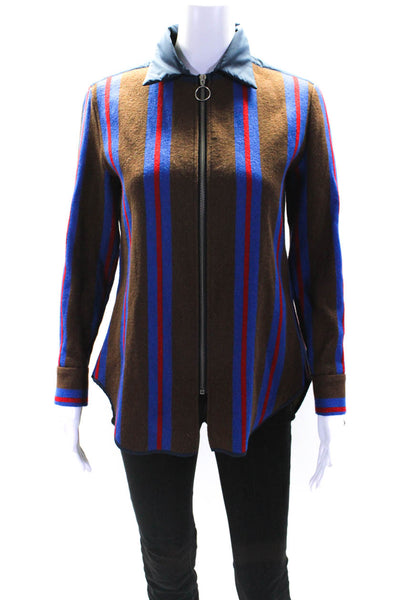 Avn Womens Wool Fleece Striped Print Full Zip Collared Jacket Multicolor Size 40