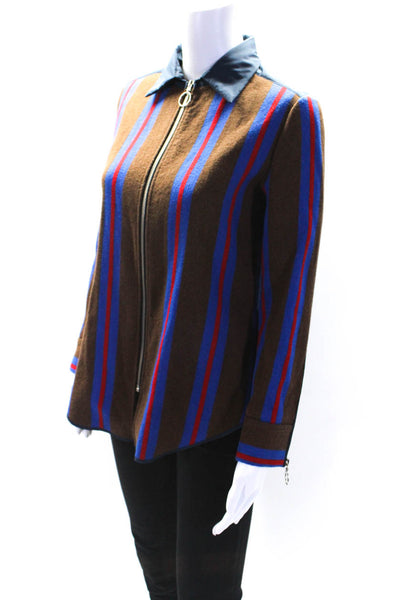 Avn Womens Wool Fleece Striped Print Full Zip Collared Jacket Multicolor Size 40