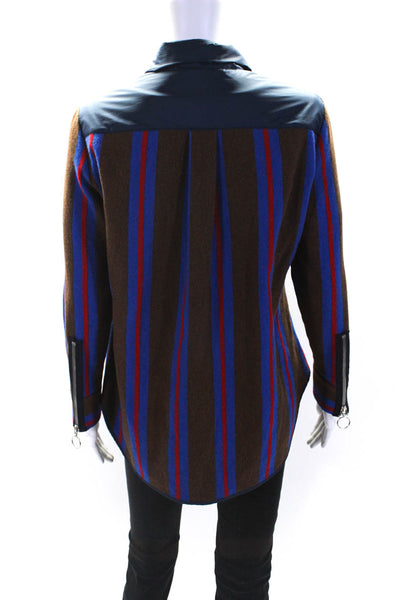 Avn Womens Wool Fleece Striped Print Full Zip Collared Jacket Multicolor Size 40