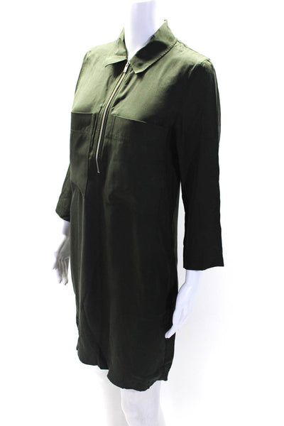 COS Womens Collared Half Zipped Long Sleeve Midi A-Line Dress Green Size 2