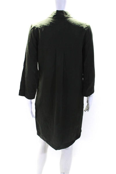 COS Womens Collared Half Zipped Long Sleeve Midi A-Line Dress Green Size 2