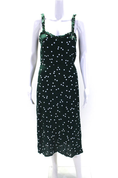 Faithfull The Brand Womens Polka Dot Ruffle Trim Double Slit Dress Green Size 6