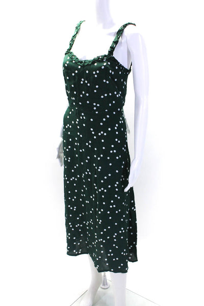 Faithfull The Brand Womens Polka Dot Ruffle Trim Double Slit Dress Green Size 6