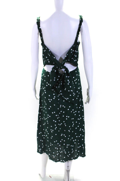 Faithfull The Brand Womens Polka Dot Ruffle Trim Double Slit Dress Green Size 6