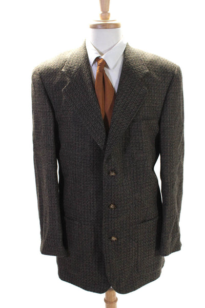 Peerless MAN Mens Wool Woven Textured Buttoned Collared Blazer Brown Size EUR41T