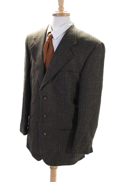 Peerless MAN Mens Wool Woven Textured Buttoned Collared Blazer Brown Size EUR41T